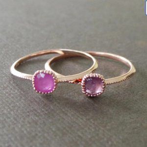 Petite Square Pink Sapphire 22k Rose Gold Vermeil Stacking Birthstone Ring